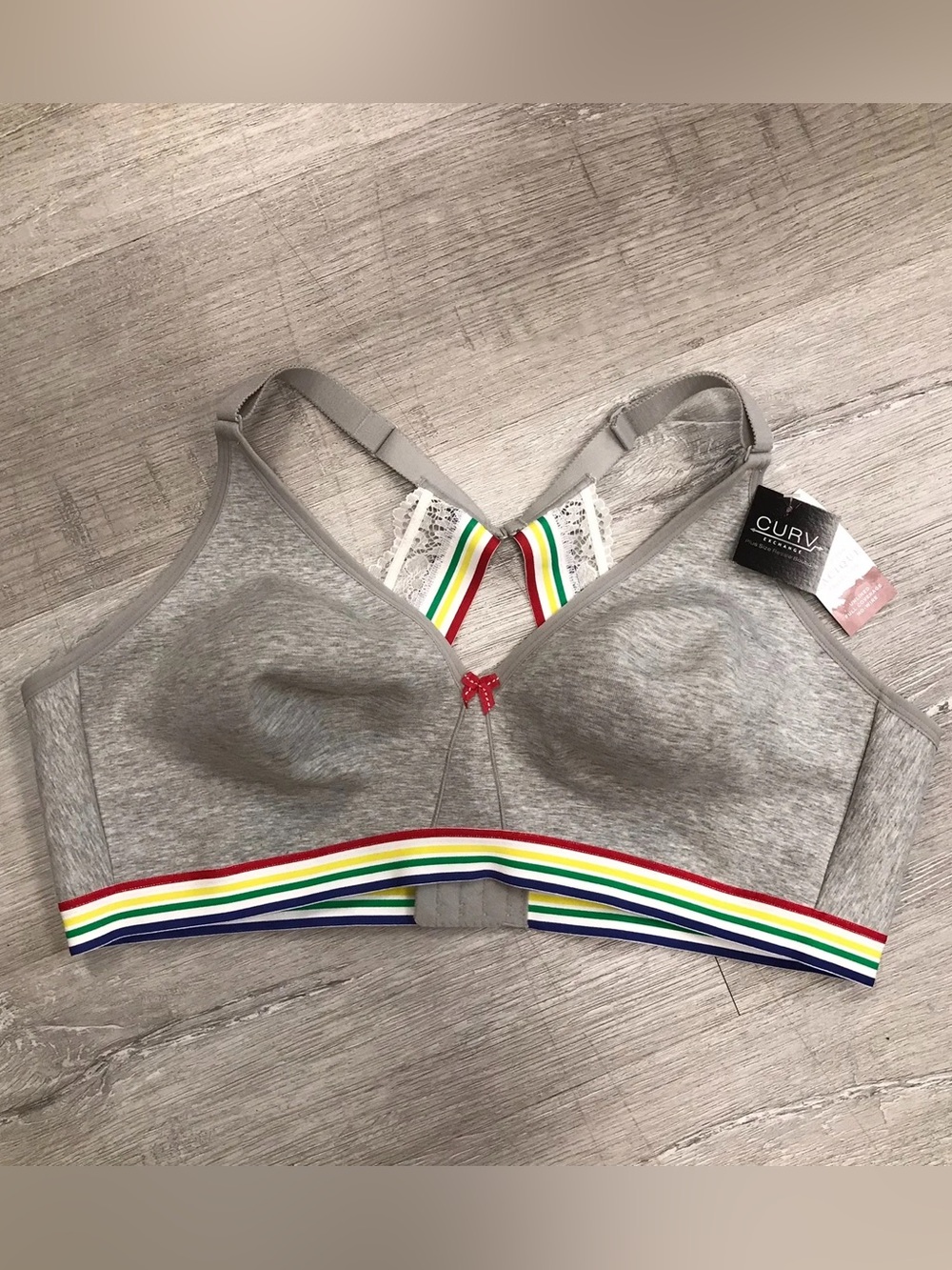 Cacique Grey and Rainbow No-Wire Bra - New - Size 46D